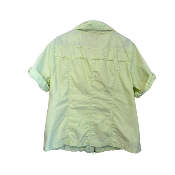 Chico’s Short Sleeve Shirt Jacket Line Green Fill Zip Sz 3/XL - Picture 3 of 5